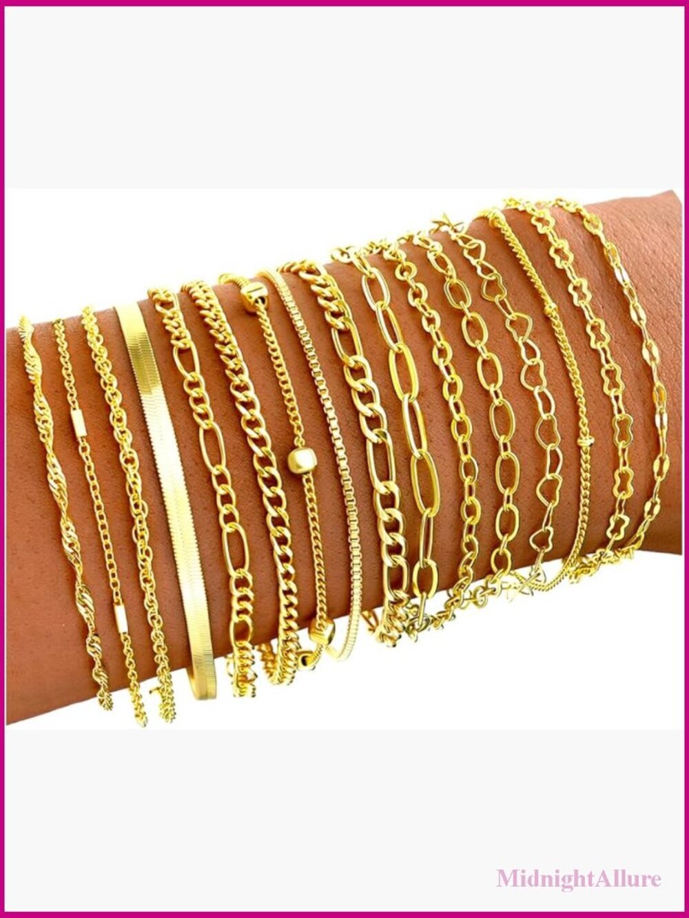 16 PCS Gold Bracelet Set, Dainty Stackable Link Chain Bracelets Pack for Women